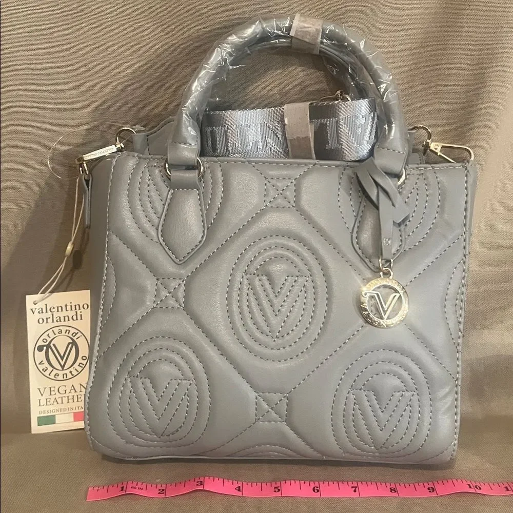 Valentino Orlandi Gray Quilted Mini Tote Crossbody Satchel NWT $299 - Picture 5 of 7